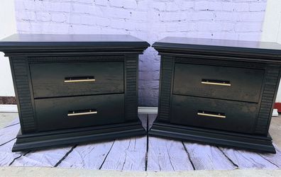 Pair of Matching Black Nightstands with Brushed Gold Hardware