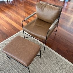 Brown Faux Leather Chair + Ottoman  