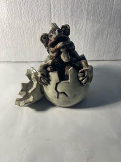Rare E. Adams Adams Originals Baby Dragon Hatching Egg Pottery Stoneware Signed