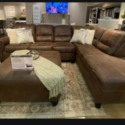 Dark Brown 2 Piece Sleeper Couch Sectional With Chaise Navi By Ashley 👌Showroom Available 🏠 100 Days Same As Cash 🤩