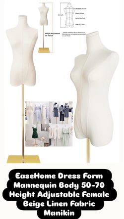 EaseHome Dress Form Mannequin Body 50-70 Height Adjustable female Beige Linen fabric Manikin