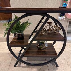 4-Tier End Tables,Wood Side Tables,with Black Metal Frames, Industrial Narrow Nightstand, Slim Sofa Tables for Living Room, Bedroom (Brown)