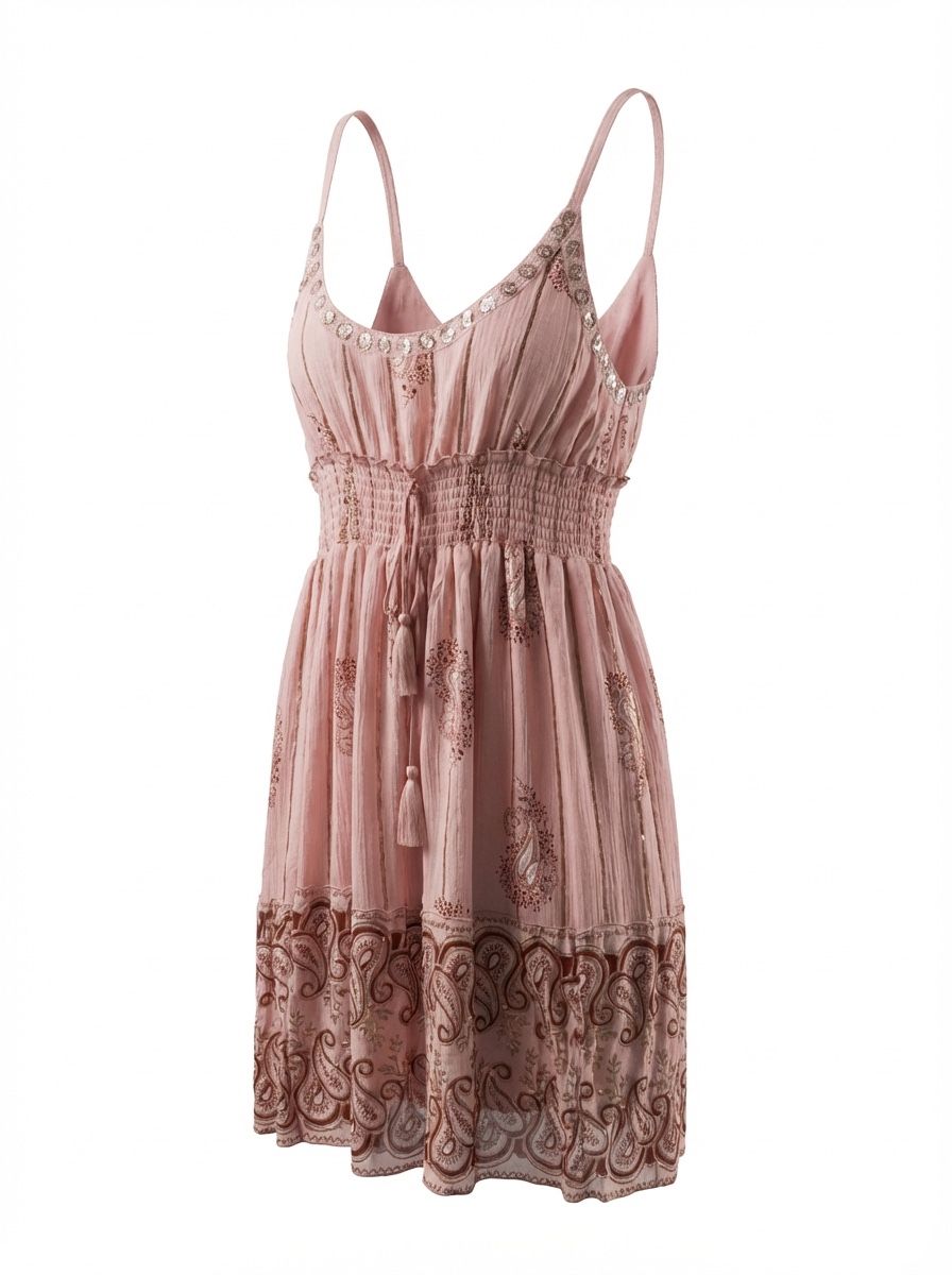 Boutique Pink Boho Midi Dress Made in India Size S/M P2P 19”