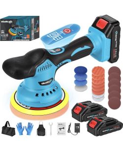 Cordless Car Buffer Polisher Kit, 6-Inch Ultimate Car Polishing Kit with 2x2.0Ah 21V Batteries & 28PCS Attachments, 8-Speed 6000RPM Cordless Buffer Po
