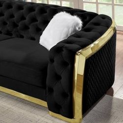 Black Classic 73" Velvet Chesterfield Tufted Loveseat Sofa