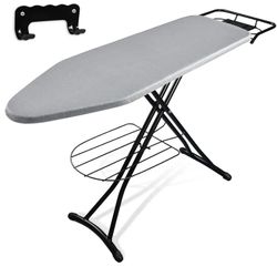 PickyanDco Ironing Board, Iron Board with Cover, Wall Mount Storage, Storage Tray Finished Clothes, Safety Iron Rest, 4 Steel Legs Height Adjustable f