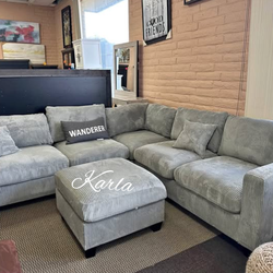 New sectional sofa with ottoman grey corduroy
