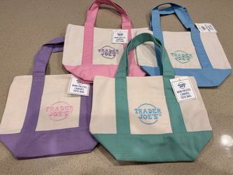 Limited Edition Trader Joe Mini Canvas Pastel Tote Bag Set