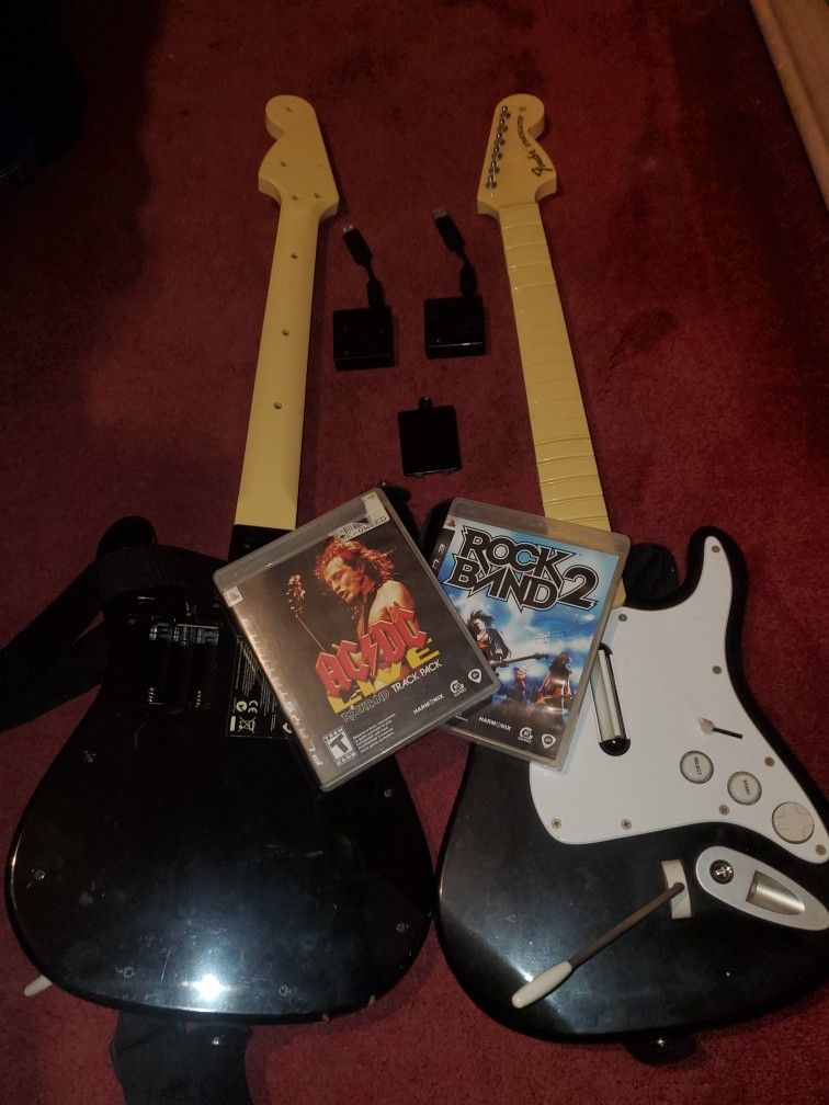 Ps3 Rock Band Guitar, Dongles, And Games