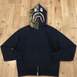 2004 1st model Shark full zip hoodie BAPE camo Navy A Bathing Ape Size