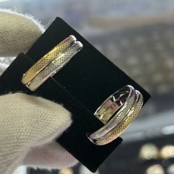 14kt Two Tone  Gold Hoop Earrings 