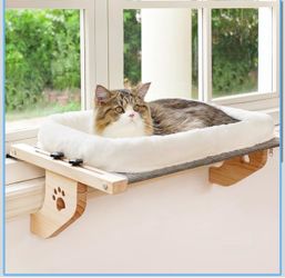 Wooden Cat Windowsill Perch with Zipper Cushion Bed, 24.4in