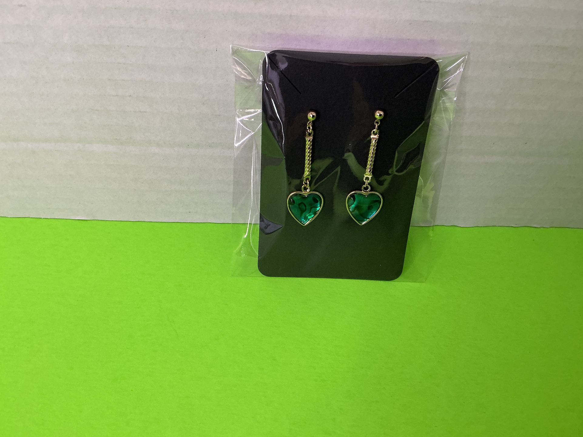 Green Heart Drop Earrings