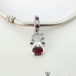 Pandora Red Nose Reindeer Murano Christmas Dangle Charm