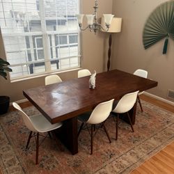 Modern Dining Table with 6 Eames-Style Chairs – Solid Wood