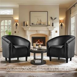 Barrel Chair, Modern Accent Chair Comfy Velvet Armchair Club Sofa Chair Vanity Chair for Living Room Bedroom Office Small Space, Black