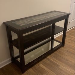 Wooded Sofa Table with Glass Top & Mirrored Bottom