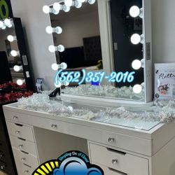 Spacious White Vanity Desk New 