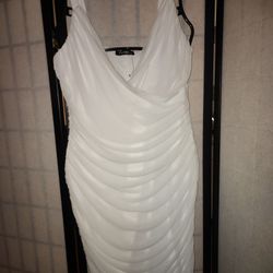 White Shirred Strap Dress. Prom, Special Occasion