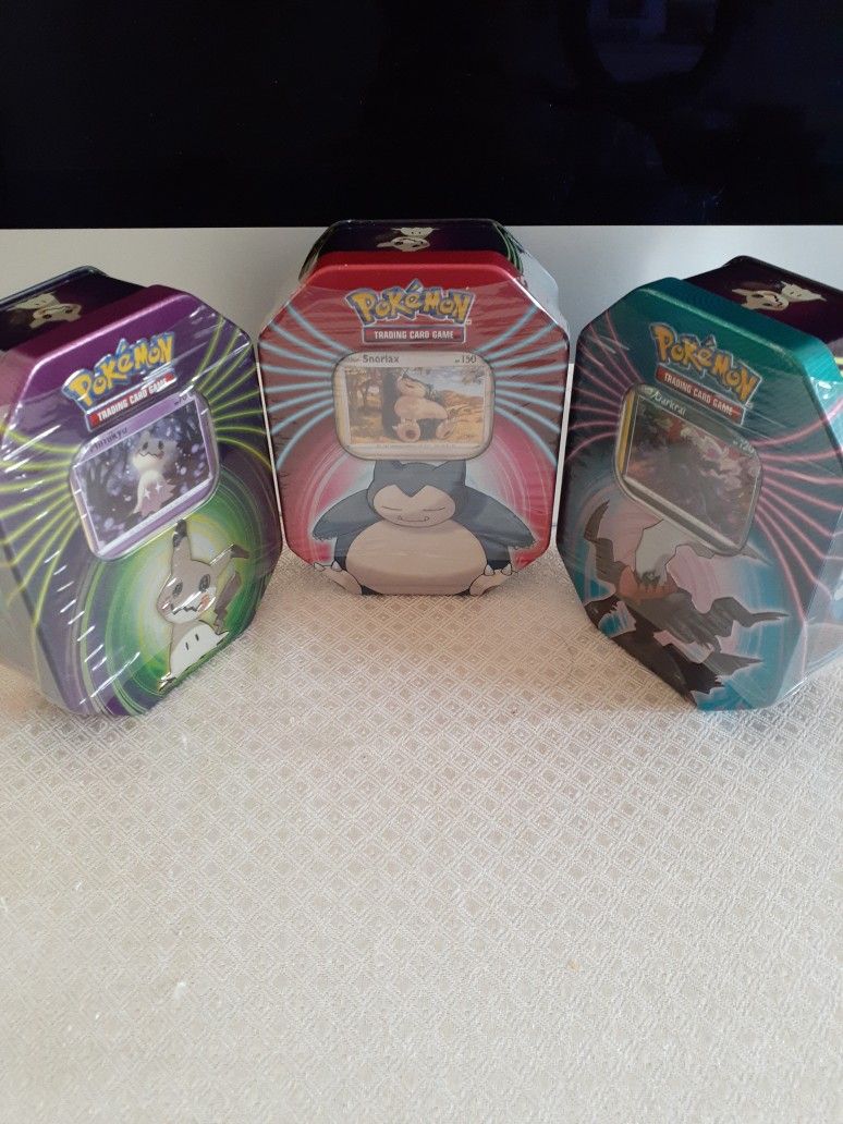 Pokemon TCG- Mighty Mysterious Pokemon Tins ( Mimikyu, Snorlax, Darkrai)