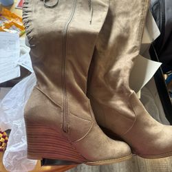 High Taupe (light Brown) Lace Up W/zipper Wedge Boots