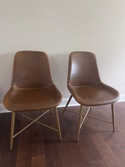 Brown Faux Leather Dining Chairs with Gold Legs – Set of 2