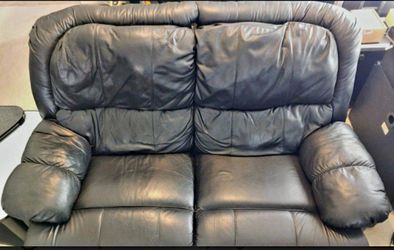 Leather Love Seat Black Sofa Couch


