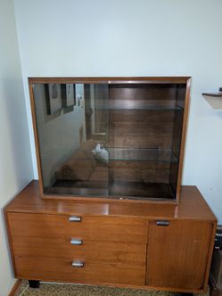 Mid Century Modern Solid Walnut Display Cabinet and Base