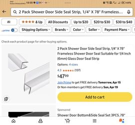 2 Pack Shower Door Side Seal Strip, 1/4" X 78" Frameless Shower Door Seal Suitable for 1/4 Inch (6mm) Glass Door Seal Strip