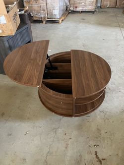 Round Lift Top Coffee Table with Storage, Solid Pine Wood Center Table with Dual Hidden Compartments, Touch Control Lift System, Adjustable Height Coc