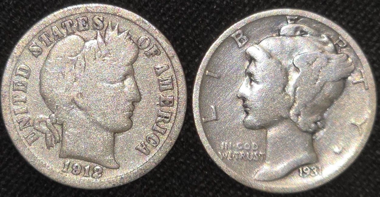 1912-D/ 1931-S BARBER DIME & MERCURY DIME