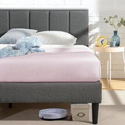 Lottie Grey Twin Upholstered Platform Bed Frame with Short Headboard

