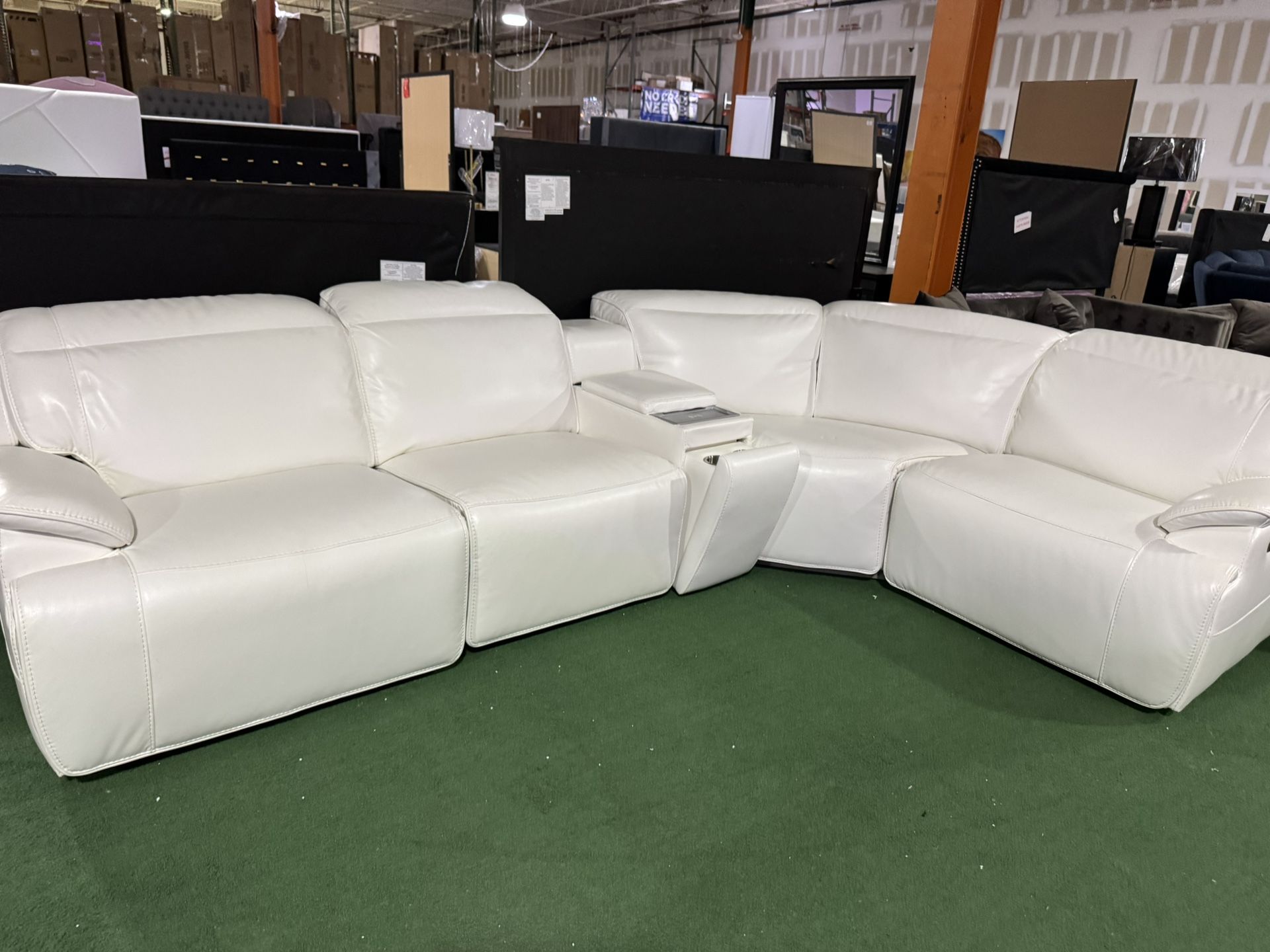 Brand New Power Leather Reclining Sectional. White. Comes With USB Charges Charging Pad Cupholders