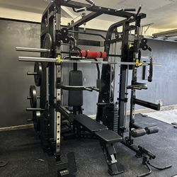 Smith Machine 300 | Adjustable Bench | 245lb Cast Iron Olympic Weights | 7ft Olympic Bar | Fitness | Gym Equipment | FREE DELIVERY/INSTALLTION 🚚 