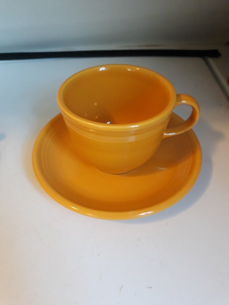 Fiestaware Dark Yellow Cup & Saucer! Perfect Condition 