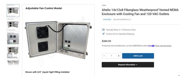 Altelix 14x12x8 Weatherproof Vented NEMA Enclosure with Cooling Fan and 120 VAC Outlets
