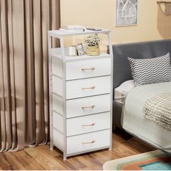Wood Top Dresser Nightstand Storage with 5 Fabric Drawers Size Length 16", Width 12", Height 43" New condition assembled 