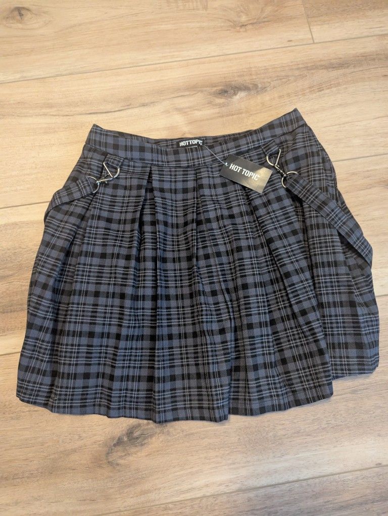 Hot Topic Black And Grey Plaid Suspender Skirt - Size medium