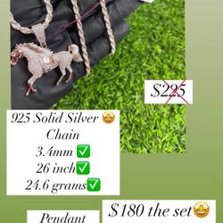 925 Plata Caballo Con Cadena 