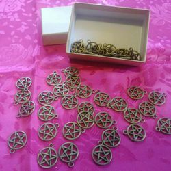 Antique Gold Colored Pentacle Charms 