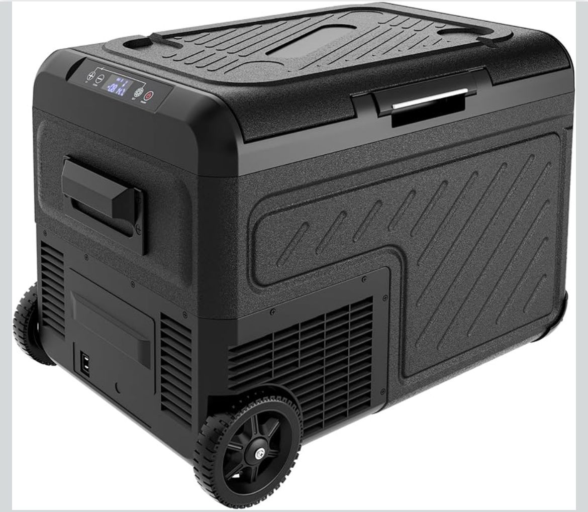 12 Volt Refrigerator, 39QT Dual Zone Car Refrigerator, Electric Cooler 12/24V DC & 100-240V AC, Car Fridge -4℉~68℉, Portable Freezer with Wheels for C