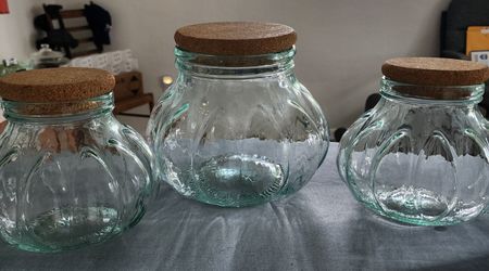 Three Italian Glass Pumpkin Style Jars