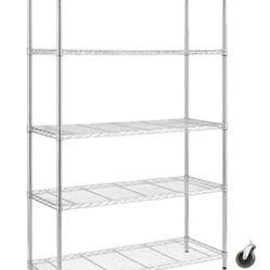 Five Tier Metal Wire Shelving Unit With Wheels 