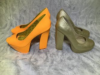 High Thick Heel Platform “Orange””Gold” 8