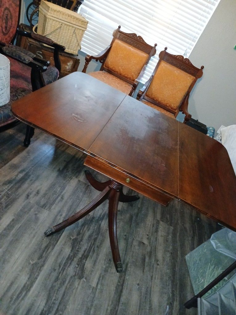 Antique Drop Leaf Mahogany False Drawer Dinning Room Table With Claw Feet