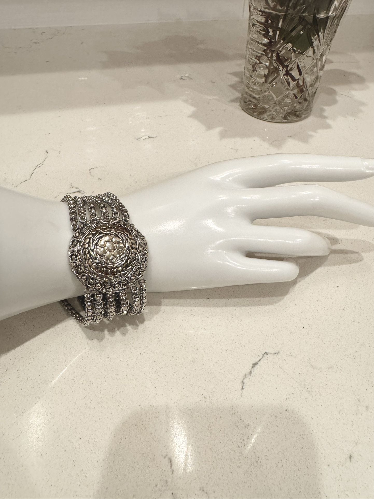 Bracelet Multiple Strands Sterling Silver With Gold Details On Top. Size 7.5 Magnet Closure