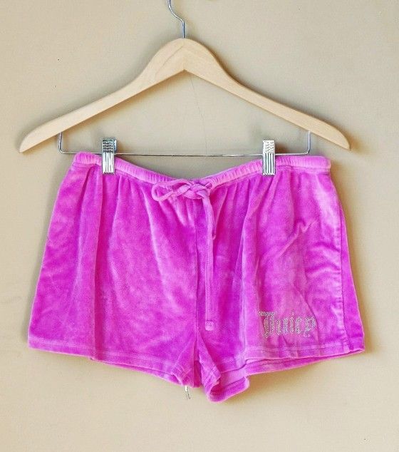 Juicy Couture hot pink Velvet women's shorts size L Large graphic design print