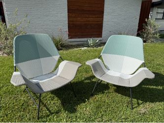 West Elm All-Weather Wicker Color Block Woven Lounge Chairs, set of 2