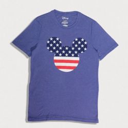 MEN BLUE DISNEY AMERICAN FLAG PRINT MICKEY MOUSE T-SHIRT - SIZE L