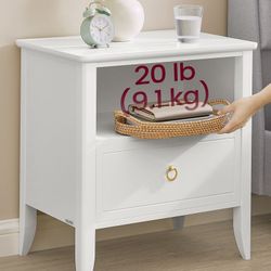 Nightstand, Bedside Table, Side End Table with Drawer and Open Shelf  SKU: ULET625W01